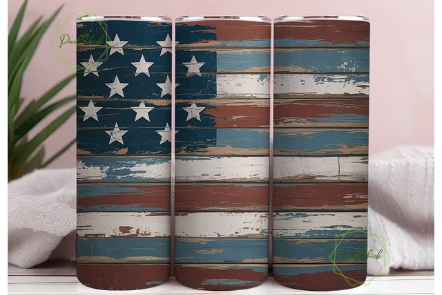 Rustic Flag Distressed Wood 20oz Tumbler Sublimation PixelChick 