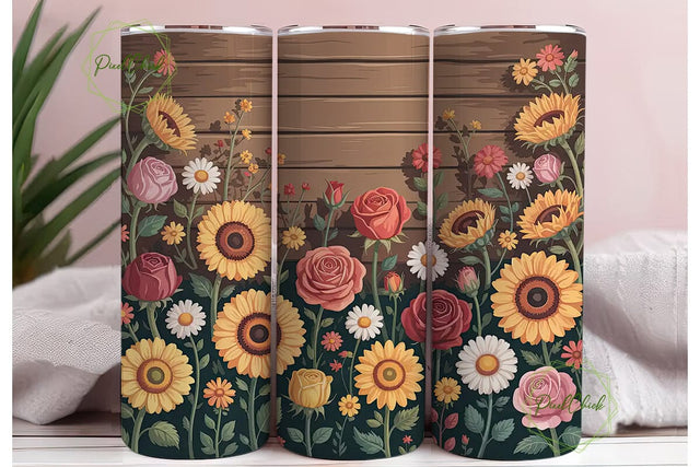 Rustic Floral 20oz Tumbler Wrap Sublimation PixelChick 