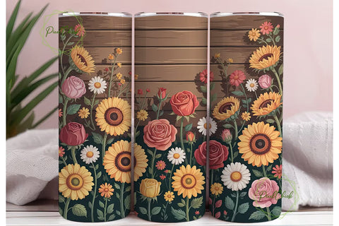 Rustic Floral 20oz Tumbler Wrap Sublimation PixelChick 