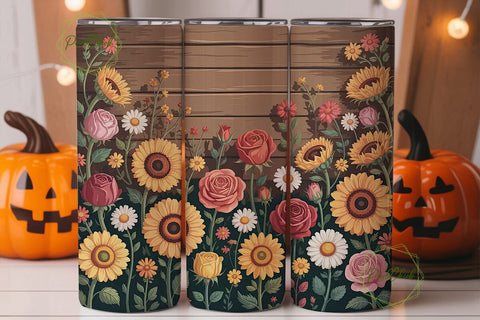 Rustic Floral 20oz Tumbler Wrap Sublimation PixelChick 