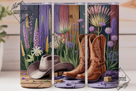 Rustic Floral Boots 20oz Tumbler Wrap Sublimation sassyprint 
