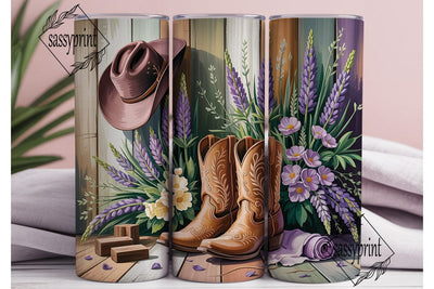 Rustic Floral Boots 20oz Tumbler Wrap Sublimation sassyprint 
