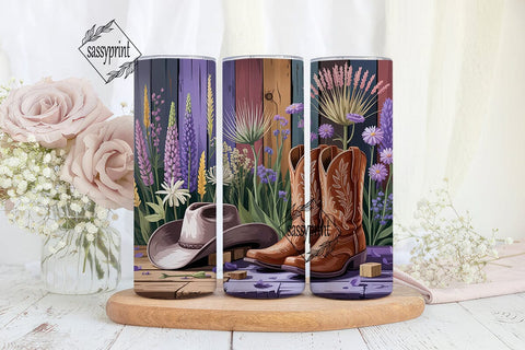 Rustic Floral Boots 20oz Tumbler Wrap Sublimation sassyprint 