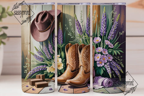 Rustic Floral Boots 20oz Tumbler Wrap Sublimation sassyprint 