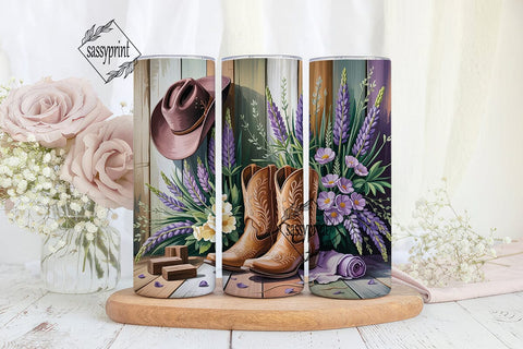 Rustic Floral Boots 20oz Tumbler Wrap Sublimation sassyprint 
