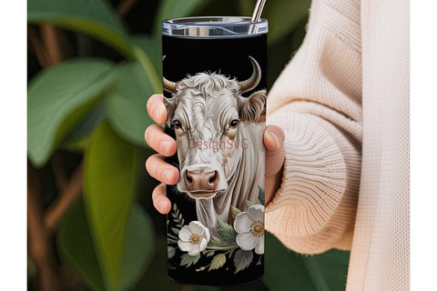 Rustic Floral Cow 20oz Tumbler Wrap Sublimation DesignSVG 