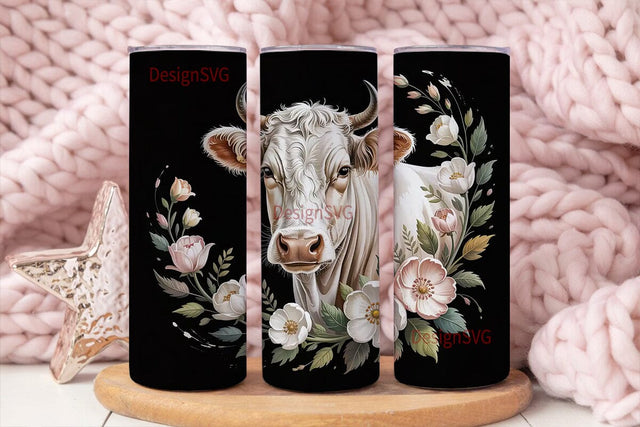 Rustic Floral Cow 20oz Tumbler Wrap Sublimation DesignSVG 
