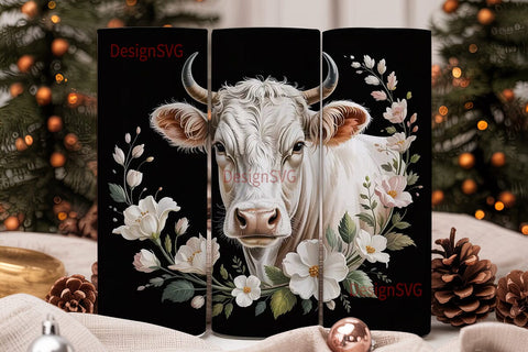 Rustic Floral Cow 20oz Tumbler Wrap Sublimation DesignSVG 
