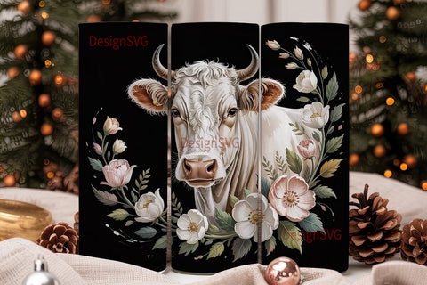 Rustic Floral Cow 20oz Tumbler Wrap Sublimation DesignSVG 