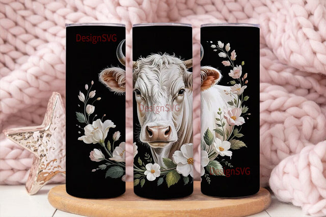 Rustic Floral Cow 20oz Tumbler Wrap Sublimation DesignSVG 