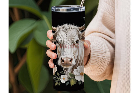 Rustic Floral Cow 20oz Tumbler Wrap Sublimation DesignSVG 
