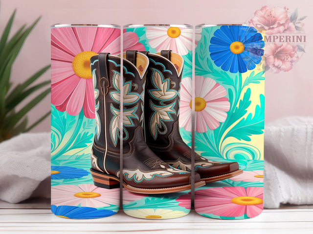 Rustic Floral Cowgirl Boots Tumbler, Country Chic Pattern, Rustic Western Design, 20Oz Sublimation Wrap, Printed Cowgirl Art, Stylish Country Texture, Tumbler Sublimation Sublimation Li Zamperini 