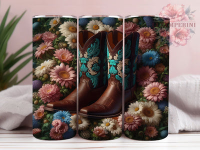 Rustic Floral Cowgirl Boots Tumbler, Country Chic Pattern, Rustic Western Design, 20Oz Sublimation Wrap, Printed Cowgirl Art, Stylish Country Texture, Tumbler Sublimation Sublimation Li Zamperini 