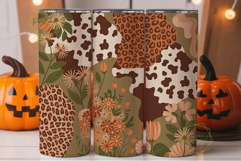 Rustic Floral Cowhide Leopard Tumbler Sublimation PixelChick 