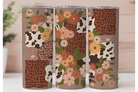 Rustic Floral Cowhide Leopard Tumbler Sublimation PixelChick 