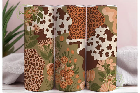 Rustic Floral Cowhide Leopard Tumbler Sublimation PixelChick 