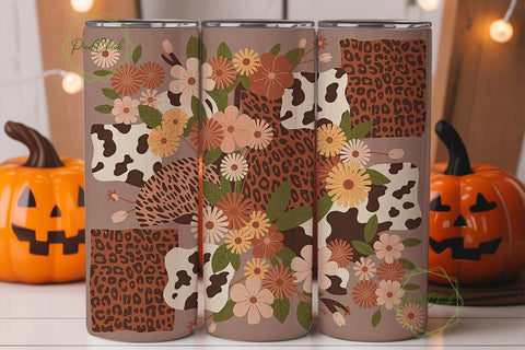 Rustic Floral Cowhide Leopard Tumbler Sublimation PixelChick 