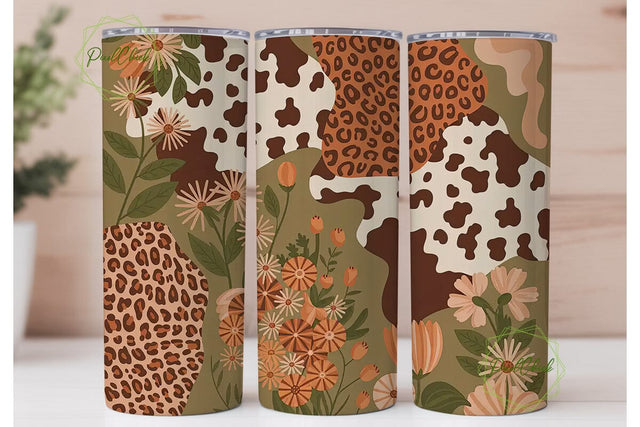 Rustic Floral Cowhide Leopard Tumbler Sublimation PixelChick 