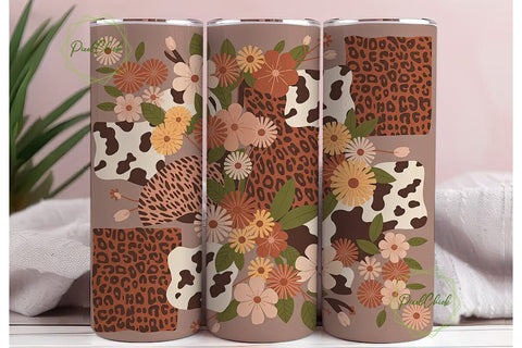 Rustic Floral Cowhide Leopard Tumbler Sublimation PixelChick 