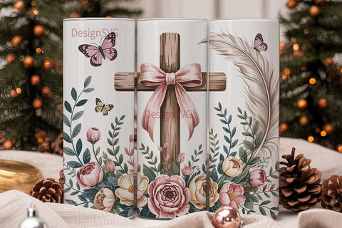Rustic Floral Cross 20oz Tumbler Wrap Sublimation DesignSVG 