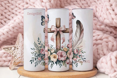 Rustic Floral Cross 20oz Tumbler Wrap Sublimation DesignSVG 