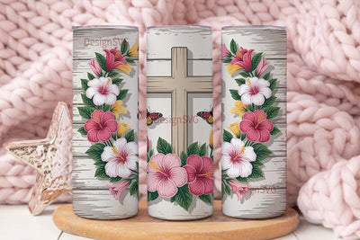 Rustic Floral Cross 20oz Tumbler Wrap Sublimation DesignSVG 