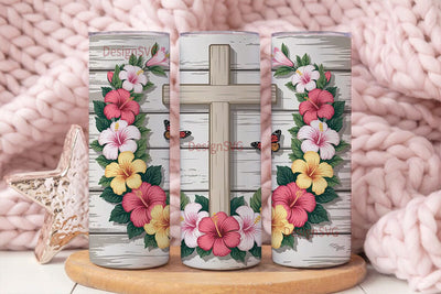 Rustic Floral Cross 20oz Tumbler Wrap Sublimation DesignSVG 