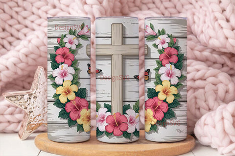 Rustic Floral Cross 20oz Tumbler Wrap Sublimation DesignSVG 
