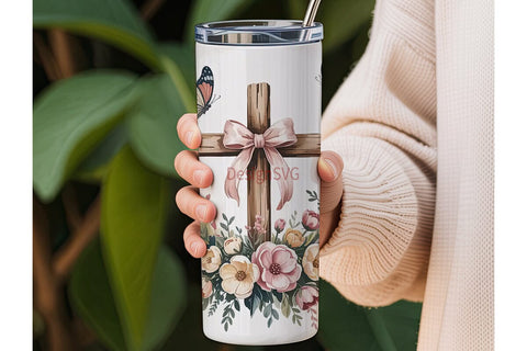 Rustic Floral Cross 20oz Tumbler Wrap Sublimation DesignSVG 