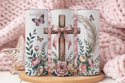 Rustic Floral Cross 20oz Tumbler Wrap Sublimation DesignSVG 