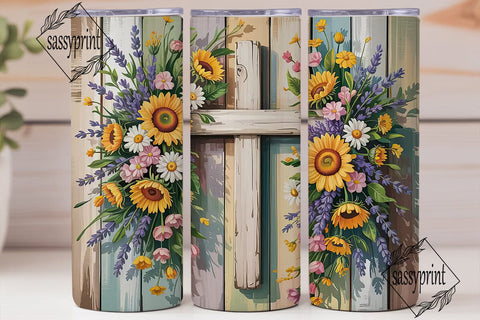 Rustic Floral Cross 20oz Tumbler Wrap Sublimation sassyprint 