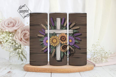 Rustic Floral Cross 20oz Tumbler Wrap Sublimation sassyprint 