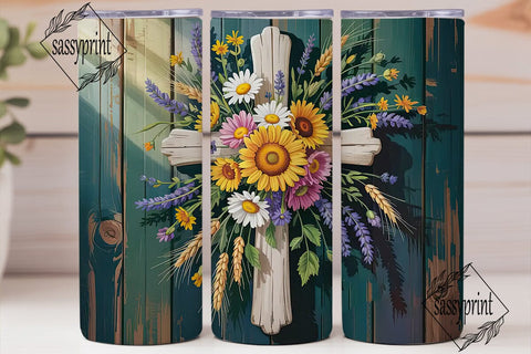 Rustic Floral Cross 20oz Tumbler Wrap Sublimation sassyprint 