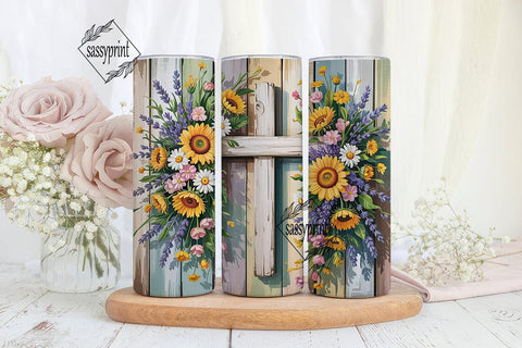 Rustic Floral Cross 20oz Tumbler Wrap Sublimation sassyprint 