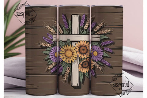 Rustic Floral Cross 20oz Tumbler Wrap Sublimation sassyprint 