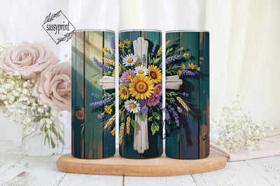 Rustic Floral Cross 20oz Tumbler Wrap Sublimation sassyprint 