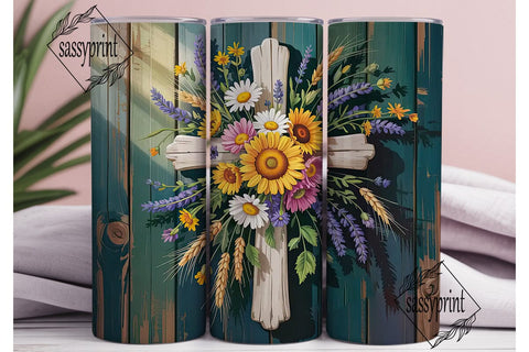 Rustic Floral Cross 20oz Tumbler Wrap Sublimation sassyprint 