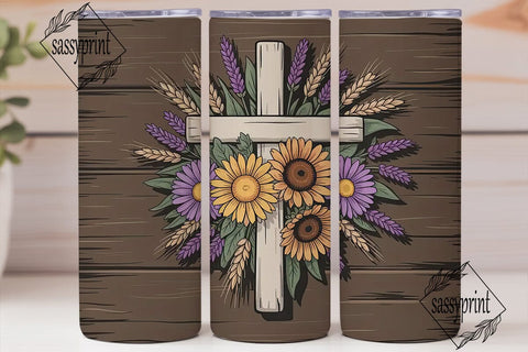 Rustic Floral Cross 20oz Tumbler Wrap Sublimation sassyprint 