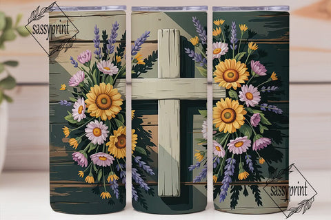 Rustic Floral Cross 20oz Tumbler Wrap Sublimation sassyprint 