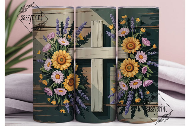 Rustic Floral Cross 20oz Tumbler Wrap Sublimation sassyprint 