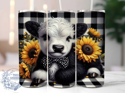 Rustic Floral Highland Calf Tumbler, Floral Cow Design, Farm Animal Art, Black White Cow Cup, Baby Animal Design, Rustic Farm Tumbler, Country Floral Art Sublimation ToriDesigns 