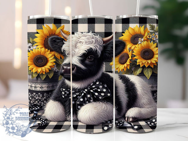 Rustic Floral Highland Calf Tumbler, Floral Cow Design, Farm Animal Art, Black White Cow Cup, Baby Animal Design, Rustic Farm Tumbler, Country Floral Art Sublimation ToriDesigns 