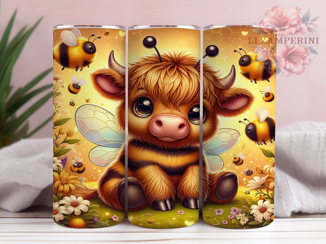 Rustic Floral Highland Cow Bee Tumbler, Bee Theme Tumbler, Farm Animal Tumbler, 20oz Sublimation Tumbler, Rustic Cow Tumbler Design, Floral Bee Tumbler, Country Farm Tumbler Sublimation Li Zamperini 