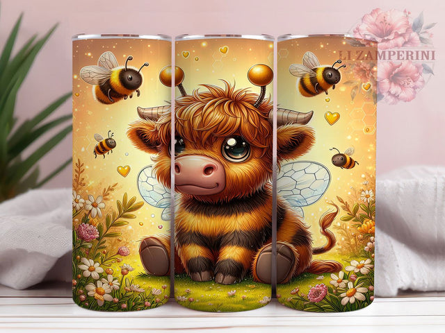 Rustic Floral Highland Cow Bee Tumbler, Bee Theme Tumbler, Farm Animal Tumbler, 20oz Sublimation Tumbler, Rustic Cow Tumbler Design, Floral Bee Tumbler, Country Farm Tumbler Sublimation Li Zamperini 