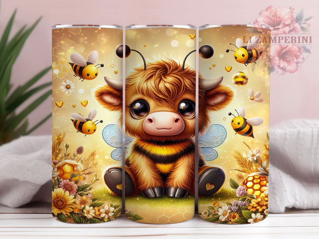 Rustic Floral Highland Cow Bee Tumbler, Bee Theme Tumbler, Farm Animal Tumbler, 20oz Sublimation Tumbler, Rustic Cow Tumbler Design, Floral Bee Tumbler, Country Farm Tumbler Sublimation Li Zamperini 