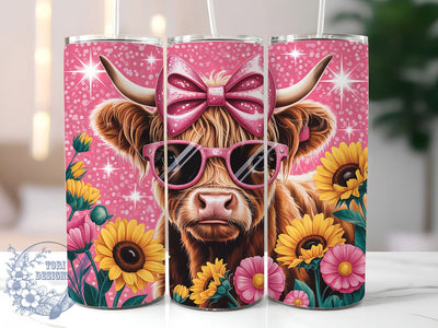 Rustic Floral Highland Cow Tumbler, Cute Cow Tumbler, Spring Sunflower Wrap, Rustic Cow Wrap, Adorable Floral Wrap, Sublimation Design, Trendy Gift Idea Sublimation ToriDesigns 