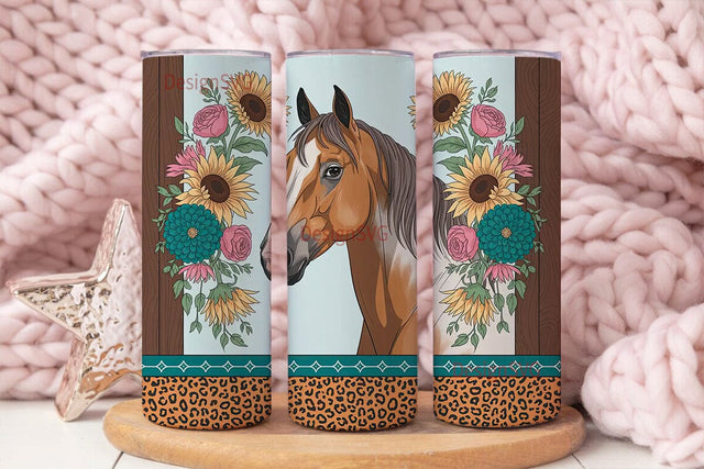 Rustic Floral Horse 20oz Tumbler Wrap Sublimation DesignSVG 
