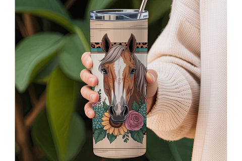 Rustic Floral Horse 20oz Tumbler Wrap Sublimation DesignSVG 