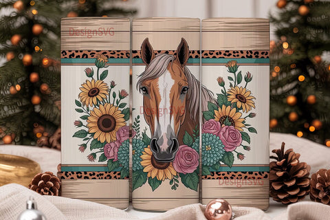 Rustic Floral Horse 20oz Tumbler Wrap Sublimation DesignSVG 