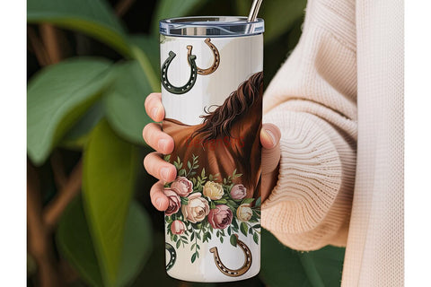 Rustic Floral Horse 20oz Tumbler Wrap Sublimation DesignSVG 